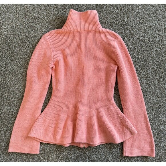 Boston Proper Rib Peplum Full Zip Cardigan Mock Neck in CORAL Pink Sz Small Wome - Picture 3 of 7